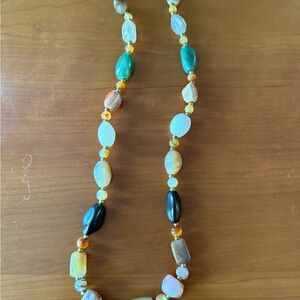 Green Multi Color Beaded Stone Necklace with Unique Shapes and colors.